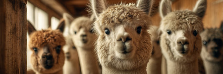 Curious Alpacas Looking Into Camera Indoors .Generative AIの素材
