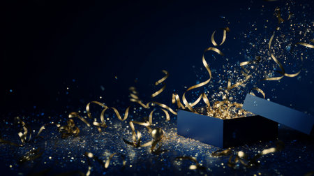 Sparkling Gift Box with Golden Glitter Burst .Generative AIの素材