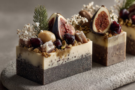 fruity and nutty white chocolate fudge with figs and candied chestnuts .Generative AIの素材