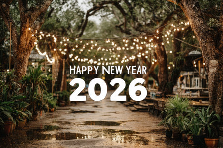 Happy New Year 2026 festive street lights .Generative AIの素材