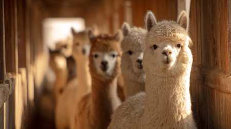 Curious Alpacas Looking Into Camera Indoors .Generative AIの素材