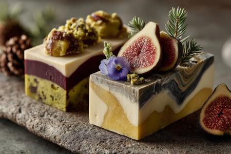 fruity and nutty white chocolate fudge with figs and candied chestnuts .Generative AIの素材