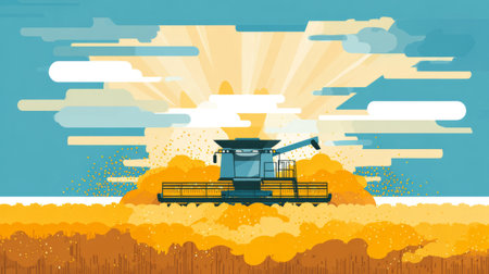 Combine harvester working in golden wheat field .Generative AIの素材