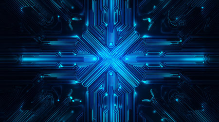 Glowing blue electronic circuit board background .Generative AIの素材