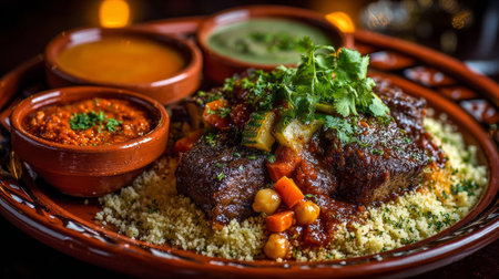 Traditional Moroccan Couscous with Meat and Vegetables .Generative AIの素材