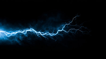 Blue Lightning Bolt Striking Across Dark Sky .Generative AIの素材