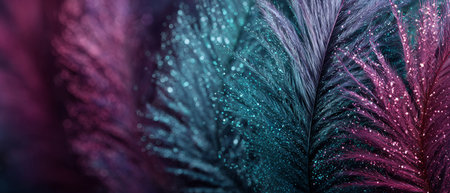 Colorful feathers with sparkling glitter background .Generative AIの素材