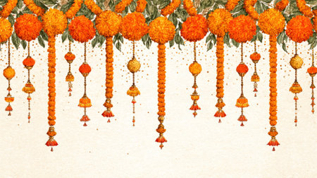 Marigold Flower Garland Decoration with Hanging Tassels .Generative AIの素材