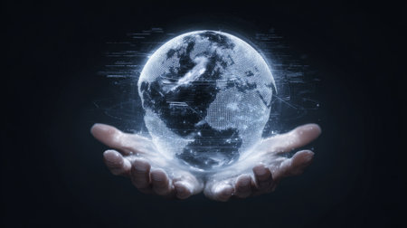 Glowing Earth Held in Human Hands .Generative AIの素材