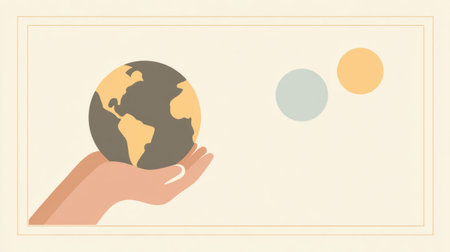 Human Hand Gently Holding Planet Earth .Generative AIの素材