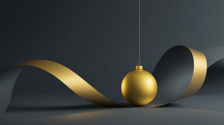 Elegant Gold Ornament with Glitter Ribbon Background .Generative AIの素材