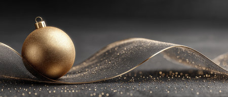 Elegant Gold Ornament with Glitter Ribbon Background .Generative AIの素材