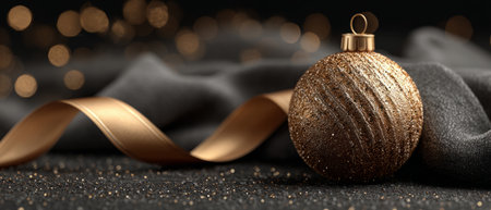 Elegant Gold Ornament with Glitter Ribbon Background .Generative AIの素材
