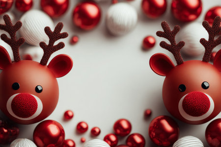 Festive Reindeer Decoration with Red Nose and Antlers .Generative AIの素材
