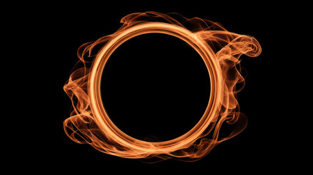 Glowing fiery circle with smoke on dark background .Generative AIの素材