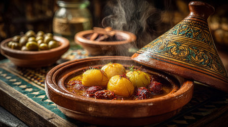 Traditional Moroccan Tagine with Lemons and Spices .Generative AIの素材