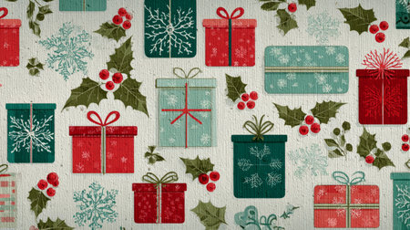 Vintage Textured Christmas Gift Boxes Seamless Pattern .Generative AIの素材