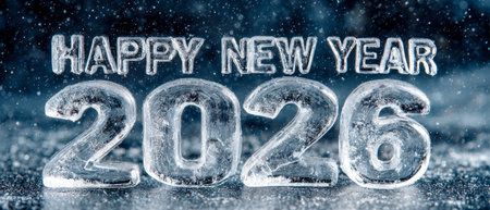Happy New Year 2026 ice sculpture design .Generative AIの素材