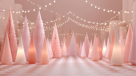 Minimal decorative Christmas trees with warm lights .Generative AIの素材