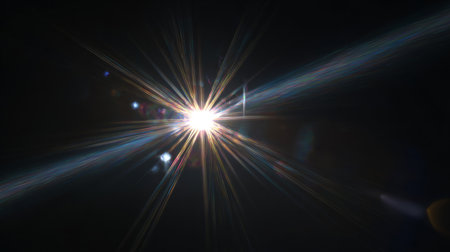 Bright starburst light effect on dark background .Generative AIの素材