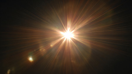 Bright starburst light effect on dark background .Generative AIの素材