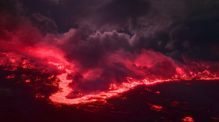 Active volcano erupting with lava and smoke .Generative AIの素材