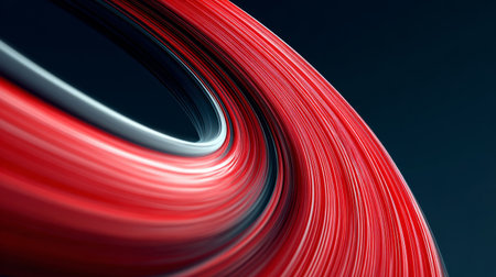Abstract red curved light streaks on dark background .Generative AIの素材