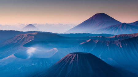 Majestic Volcanic Mountains at Sunrise with Smoke .Generative AIの素材