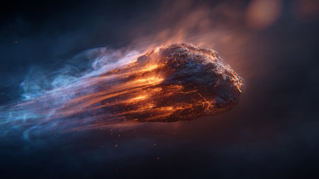 Burning Meteorite Entering Atmosphere with Fiery Trail .Generative AIの素材