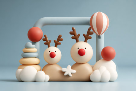 Cute Reindeer Toy with Winter Decorations .Generative AIの素材