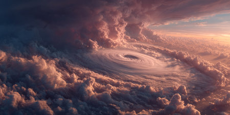 Massive hurricane storm system viewed from space .Generative AIの素材