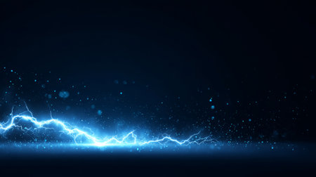 Blue electric lightning bolt with glowing sparks .Generative AIの素材