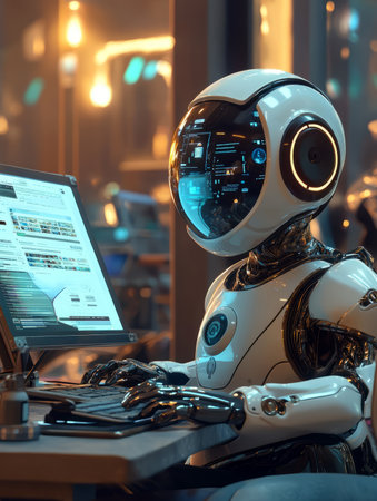 Chatbot assistant providing business coaching on a virtual screen, enhancing interactive learning experiences. Generative AIの素材