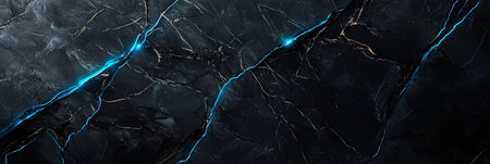 Dark gray marble with unexpected neon blue cracks. Generative AIの素材