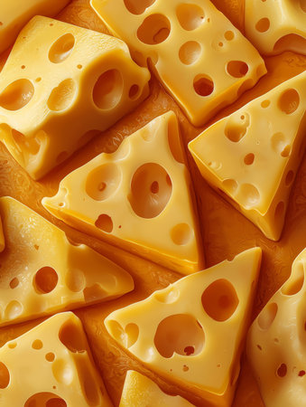 A seamless pattern of stylized cheese wedges. Generative AIの素材
