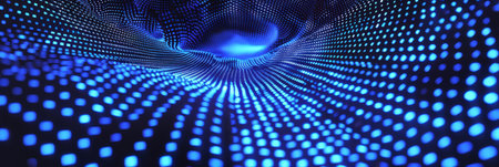 digital matrix code forming the surface of the pipeline, highlighting the luminous blue numbers.Generative AIの素材