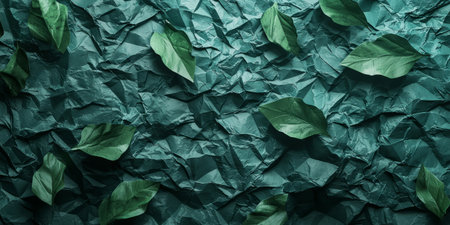 Background made of tinted paper with a nature motif, earthy green and blue tones.Generative AIの素材