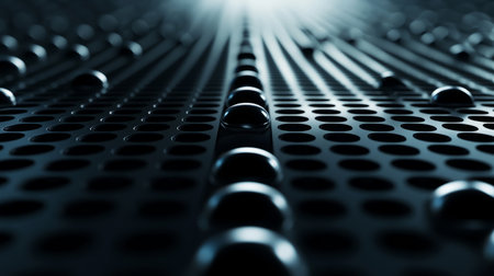 Abstract futuristic background with metallic spheres and smooth gradients on a dark minimalist surface. Generative AIの素材