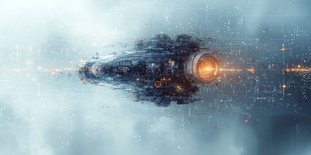 Abstract gray and white background with futuristic technical elements. Generative AIの素材