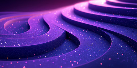 Abstract 3D rings in luminous violet hues, layered circular lines creating a hypnotic futuristic pattern. Generative AIの素材