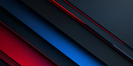 Black minimalist background with glowing blue and red lines and geometric symmetry. Generative AIの素材