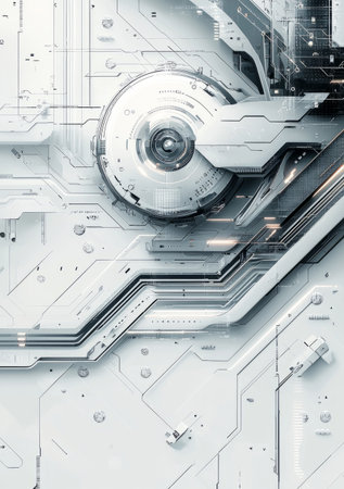Abstract gray and white background with futuristic technical elements. Generative AIの素材