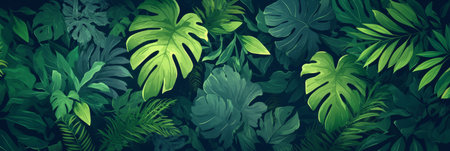 tropical forest leaves with rich texture and deep green hues, lush background. Generative AIの素材