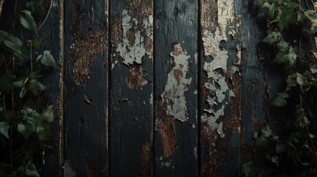 antique wood panel with cracks, faded paint and signs of wear. Generative AIの素材