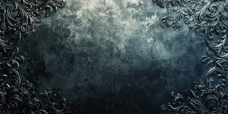 Dark gothic background with ornate last century motifs and faded silver textures. Generative AIの素材