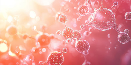 Elegant medical conference backdrop with modern molecule network patterns and soft gradient shading. Generative AIの素材