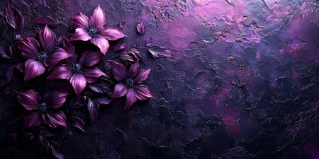 Gothic floral elements on a deep black and purple textured background. Generative AIの素材