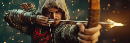 Medieval archer firing an arrow. Generativeの素材