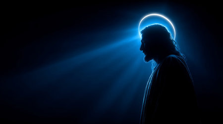 abstract of Christs silhouette with a halo, Generative AIの素材