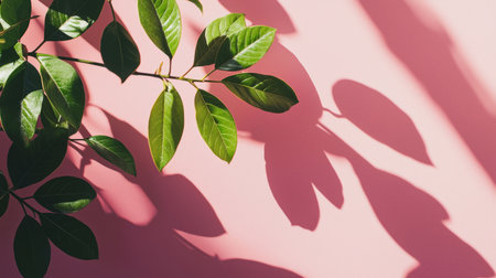 Tropical Leaves with Shadows on Colorful Backgrounds. Generativeの素材
